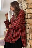 Zeta Otto Brushed Cotton Plaid Shirt Red Black